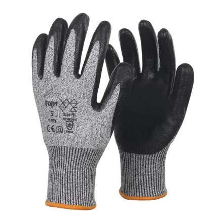Védőkesztyű nitril mártott kevertszálas vágásbiztos top 5, szürke/fekete