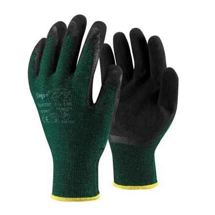 Védőkesztyű latex mártott poliészter top cofort, fekete/zöld