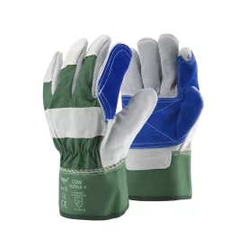 Marhabőr kesztyű a minőség tenyerén dupla réteg top cow double-a, zöld/fehér/kék