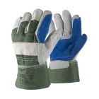 Marhabőr kesztyű tenyerén dupla réteg top cow double, zöld/fehér/kék