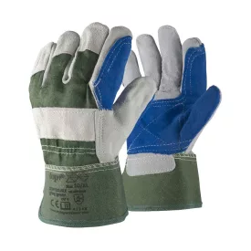Marhabőr kesztyű tenyerén dupla réteg top cow double, zöld/fehér/kék