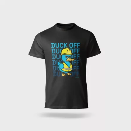 Póló kereknyakú duck off felirattal, 100% pamut 190g/m2, fekete