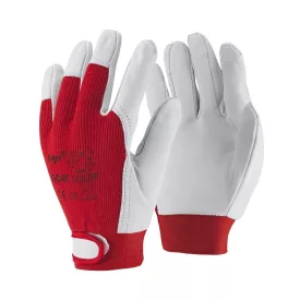 Sofőrkesztyű kecskebőr pamut top goat, tépőzáras mandzsetta, fehér/piros