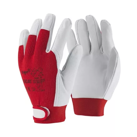 Sofőrkesztyű kecskebőr pamut top goat, tépőzáras mandzsetta, fehér/piros