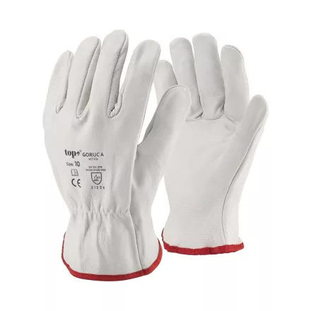Védőkesztyű a minőség kecskebőr gumírozott mandzsetta top goruc-a, fehér/prios