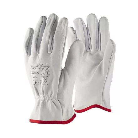 Védőkesztyű kecskebőr gumírozott mandzsetta top goruc, fehér/prios