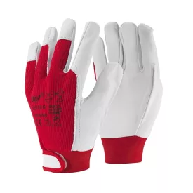 Védőkesztyű kecskebőr pamut kézhát gumírozott top gove, sötétkék/fehér