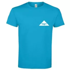 Póló (top logóval feliratozott, hímzett) kereknyakú top, vízkék