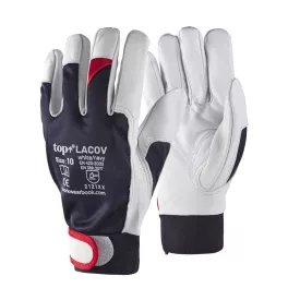 Védőkesztyű báránybőr pamut kézhát top lacov, sötétkék/fehér/piros