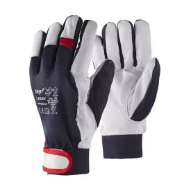 Védőkesztyű báránybőr top lasav, sötétkék/fehér/piros