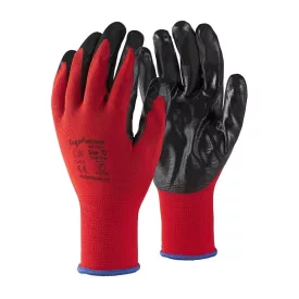 Védőkesztyű mechanic nitril red poliészter mártással top, piros/fekete