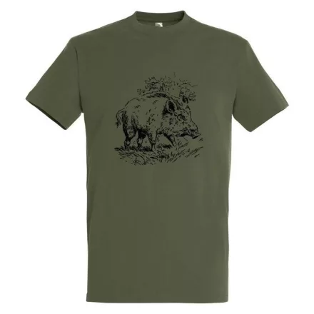 Póló (vaddisznó mintával) kereknyakú (100%pamut 190 g/m2) top, katonai szín