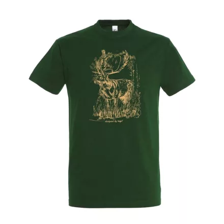 Póló (szarvas mintával) kereknyakú (100%pamut 190gr/m2) top, bottle green