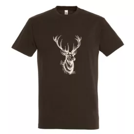 Póló (szarvasfej mintával) kereknyakú (100%pamut 190gr/m2) top, csokoládé