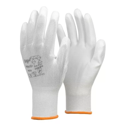 Védőkesztyű pu mártott nylon gumirozott mandzsetta top prince+, fehér
