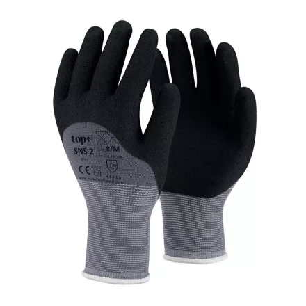Kesztyű nylon, homokszemcsés nitrilhabba mártott, top sns-2, fekete/szürke