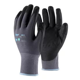 Védőkesztyű top sns-a, nylon és spandex alapanyag, nitril hab mártott, szürke/fekete