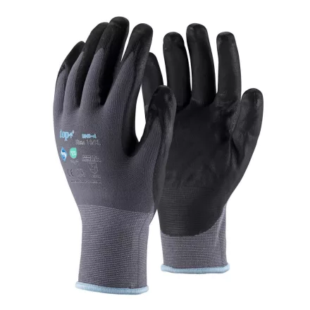 Védőkesztyű top sns-a, nylon és spandex alapanyag, nitril hab mártott, szürke/fekete