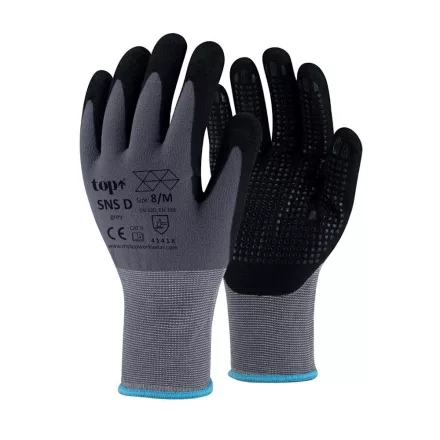 Kesztyű nylon, homokszemcsés nitrilhabba mártott, tenyér pontozással top sns-d, feket