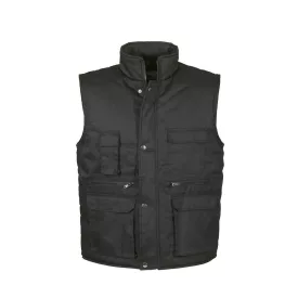 Top vest basic bélelt mellény, 80% poliészter, 20% pamut, multifunkciós zsebek, fekete