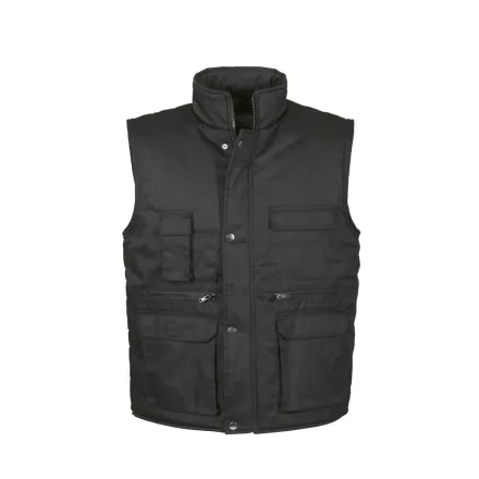 Top vest basic bélelt mellény, 80% poliészter, 20% pamut, multifunkciós zsebek, fekete