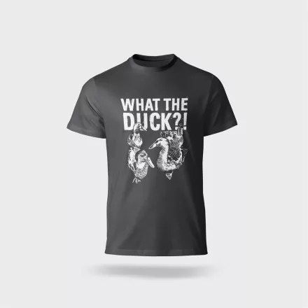 Póló kereknyakú what the duck felirattal, 100% pamut 190g/m2, szürke