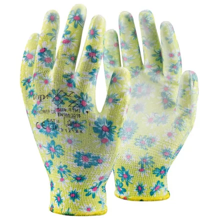Védőkesztyű mártott poliészter top pu flower gr, zöld alma