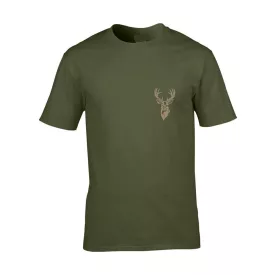   Vadász póló (szarvas hímzéssel) kerek nyakú top, katonai szín - TOP_PR_H_EMB_DEER