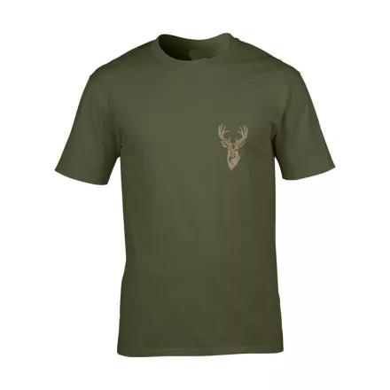 Vadász póló (szarvas hímzéssel) kerek nyakú top, katonai szín - TOP_PR_H_EMB_DEER