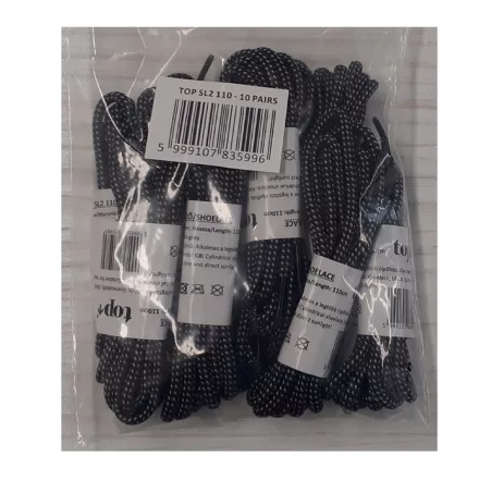 Cipőfűző hosszú hengeres strapabíró (100%nylon) top, fekete/fehér - TOP_SL2