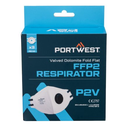 Portwest FFP2 szelepes Dolomit összehajtható lapos maszk (3 db)