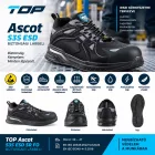Védőfélcipő TOP ASCOT S3 ESD, alumínium orrmerevítő, kevlár talplemez