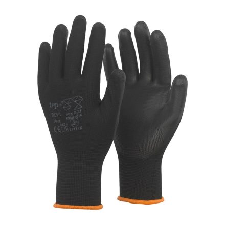 Védőkesztyű PU mártott nylon gumirozott mandzsetta TOP DEVIL+, fekete