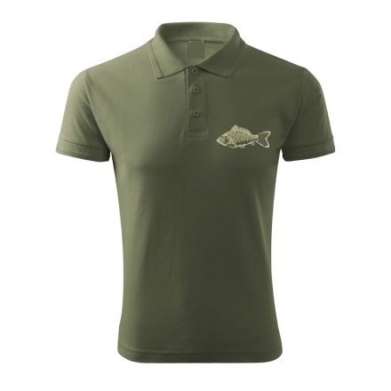 Vadász póló (ponty hímzéssel) galléros TOP, khaki