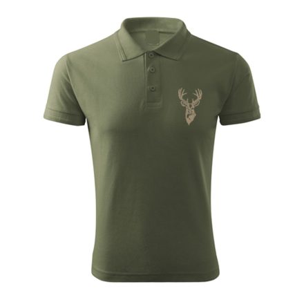 Vadász póló (szarvas hímzéssel) galléros TOP, khaki