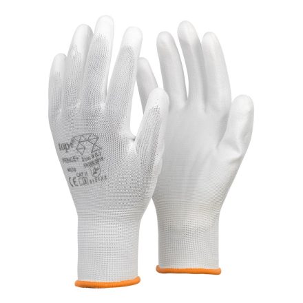 Védőkesztyű PU mártott nylon 12pár/csomag TOP PRINCE, fehér