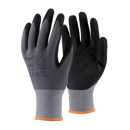 Kesztyű homokszemcsés nitrilhabba mártott nylon TOP SNS, fekete/szürke