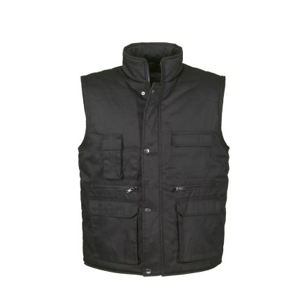 TOP VEST BASIC bélelt mellény, 80% poliészter, 20% pamut, multifunkciós zsebek, fekete